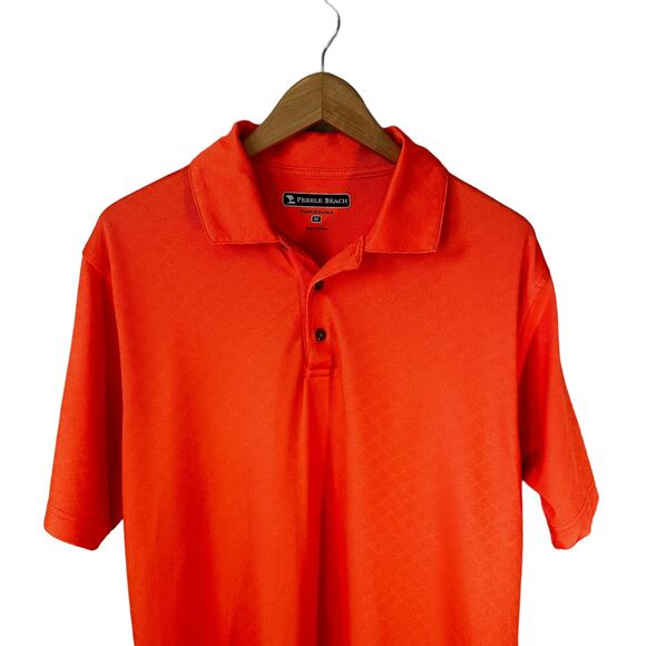 PEBBLE BEACH Performance Men's Short Sleeve Golf Polo Neon Orange Size Medium - Picture 3 of 7